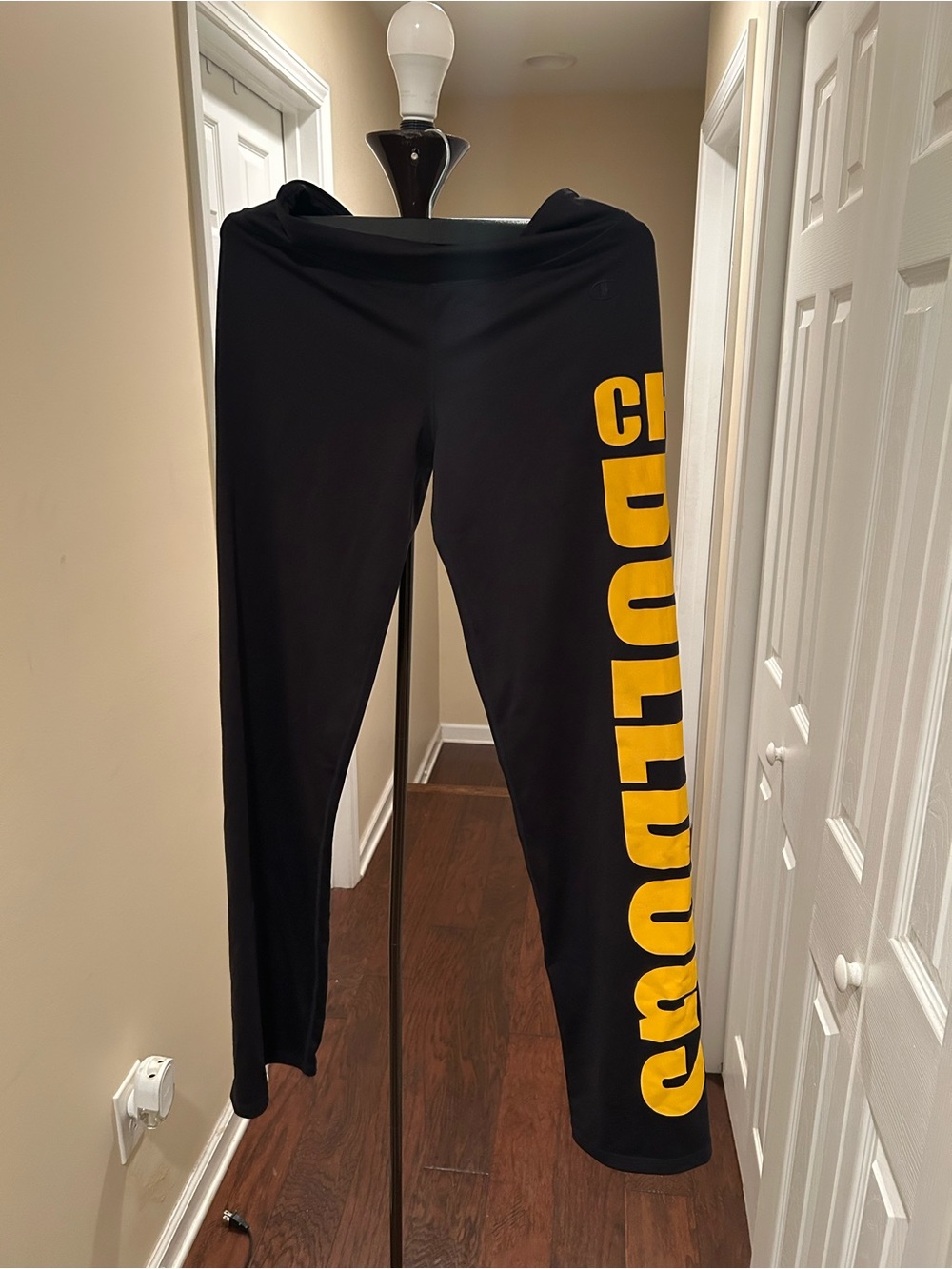 Champion Black Leggings with Yellow 'Bulldogs' Side Print